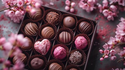 Chocolate candy hearts and flowers