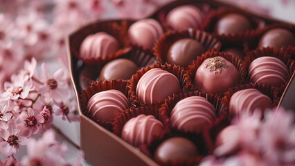 Chocolate candy hearts and flowers