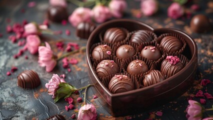 Chocolate candy hearts and flowers