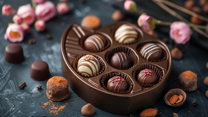 Chocolate candy hearts and flowers