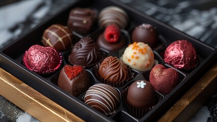 Chocolate candy hearts and flowers