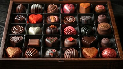 Chocolate candy hearts and flowers