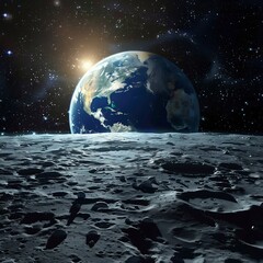 View of Earth from the Moon's Surface. Generative ai
