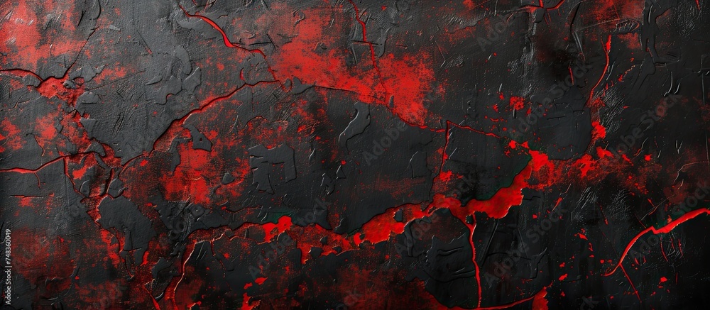 Poster a black and red painting with textured streaks of red dominating the canvas. the colors create a str