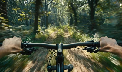 Foto op Canvas Rider driving bicycle in the forest © piai
