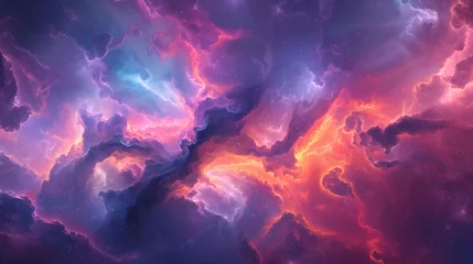 Poster burning fire in the sky, abstract wallpaper, surreal landscape, Cosmic Tapestry: A Colorful Nebula in Space © Bogdan