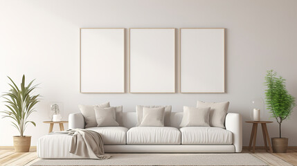 Naklejka premium Empty vertical Layout of a white rectangle in a modern living room, Minimalism, Design