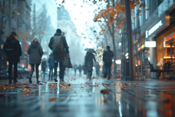 People walking in the city on a rainy day