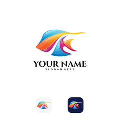 Abstract and modern Fish app  logo design in gradient style