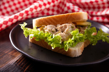Tuna salad sandwich. It is a quick, simple and nutritious recipe, Healthy food, delicious snack very popular in many countries.