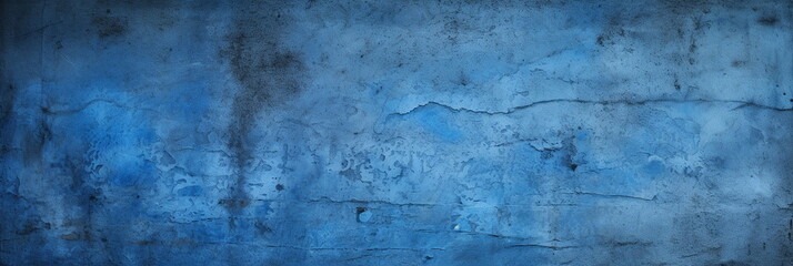 Blue grunge background with scratches. Dirty navy cement textured wall. Vintage wide long backdrop...
