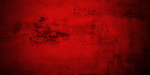 Red grunge background with scratches dirty scarlet burgundy cement textured wall. Vintage wide long...
