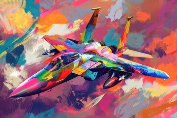 Fighter plane with a vibrant color palette