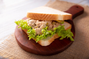 Tuna salad sandwich. It is a quick, simple and nutritious recipe, Healthy food, delicious snack very popular in many countries.