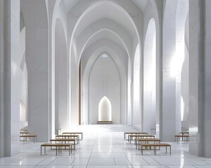 Fototapeta premium Cathedral choir loft framed by minimalist marble arches acoustics in harmony with architecture