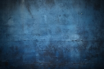 Blue grunge background with scratches. Dirty navy cement textured wall. Vintage wide long backdrop use for design web banner with scratches and cracks. Old stained dark concrete, distressed texture