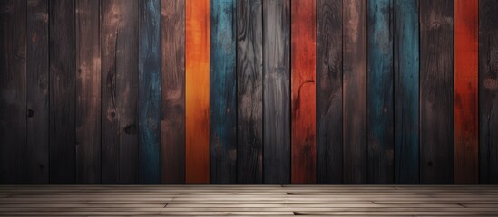 A wooden wall with a bold red and blue stripe painted on it, adding a pop of color and visual interest to the rooms interior design.