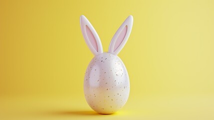 Easter egg with bunny ears on yellow background. Minimal Easter celebration concept.