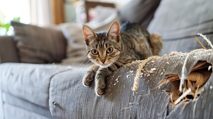 Majestic Cat Resting on Elegant Sofa in Stylish Living Room