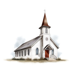 Small town church isolated on white background