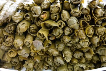 traditional turkish food. stuffed leaves. Turkish food made with rice and grape leaves.