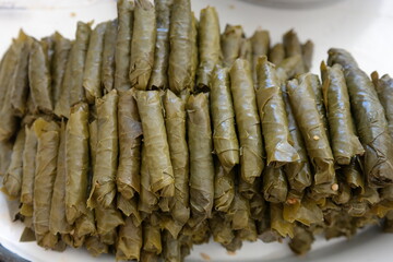 traditional turkish food. stuffed leaves. Turkish food made with rice and grape leaves.