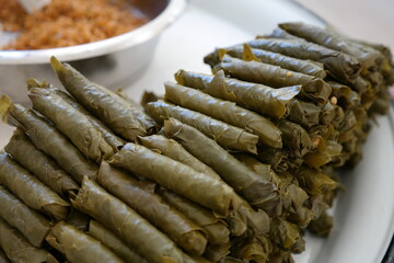traditional turkish food. stuffed leaves. Turkish food made with rice and grape leaves.