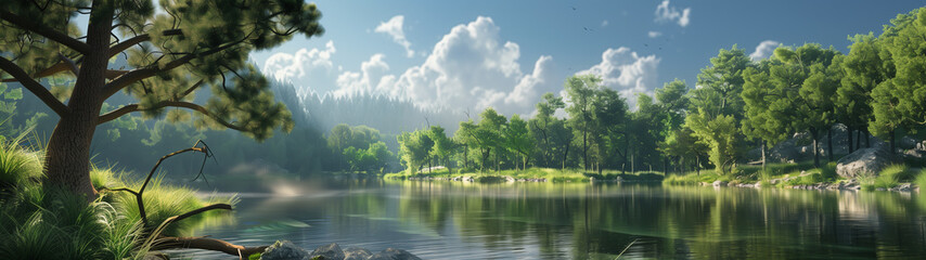 Fototapeta premium Emerald Eden: A Detailed Focus on the Pristine Beauty of a Protected Landscape