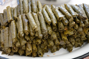traditional turkish food. stuffed leaves. Turkish food made with rice and grape leaves.