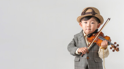 musician asian boy isolated on white background
