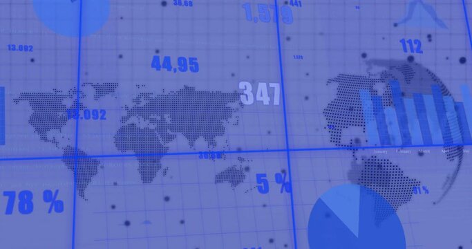 Animation of financial data processing over world map