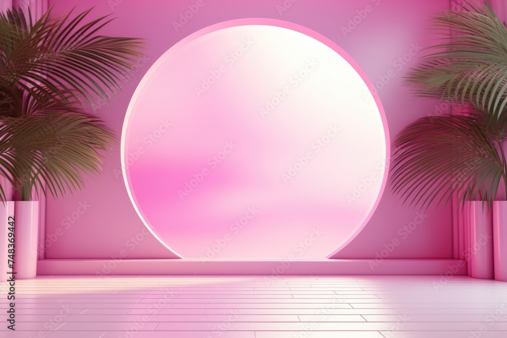 Poster pink gradient studio background with window shadows and foliage.