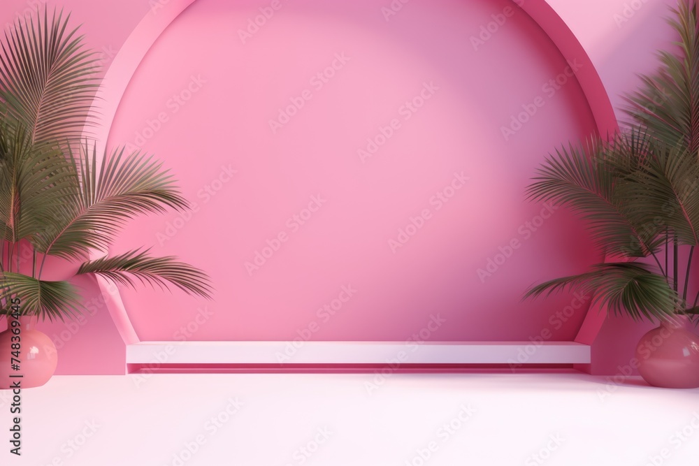 Poster pink gradient studio background with window shadows and foliage.