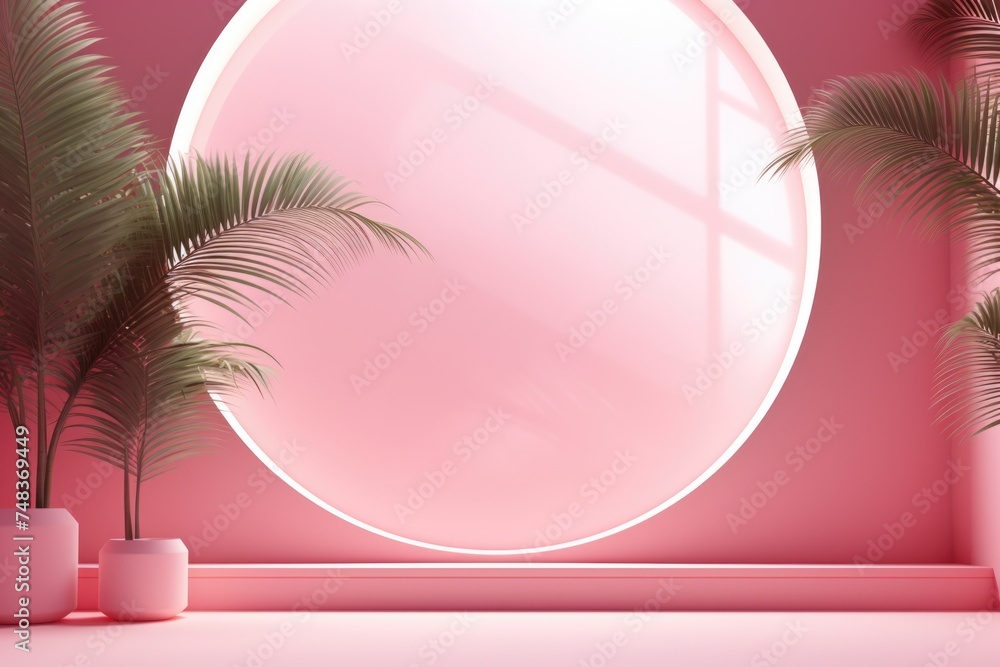 Poster pink gradient studio background with window shadows and foliage.