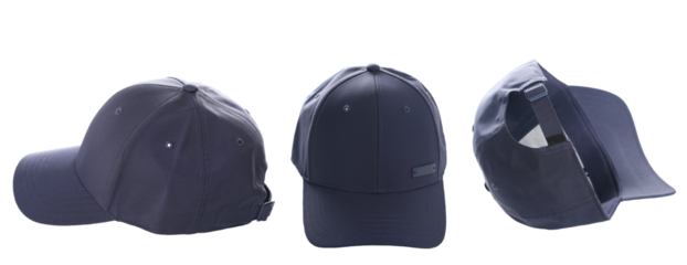 Set blue baseball cap isolated on white, clipping path
