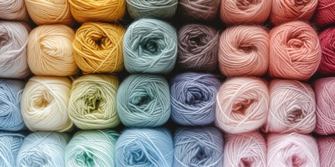 Fototapeta na wymiar Multicolored yarn rolls top view
