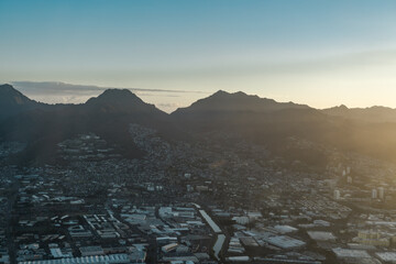 Kalihi - Palama. Aerial photography of Honolulu to Kahului from the plane. Koʻolau Range  is the...
