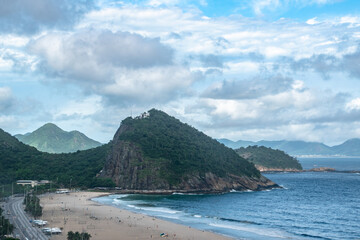 Coastline Mountains and Copacabana Beach on Cloudy Day in Rio De Janeiro Brazil