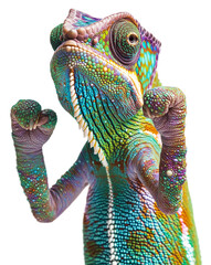 Beautiful Chameleon Standing Ready to Fight with His Fists Up Isolated. Transparent PNG.