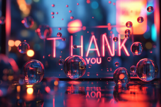 Colorful Neon Celebration Background with Lights.Abstract Background. Text"Thank you". Generative Ai Illustration.