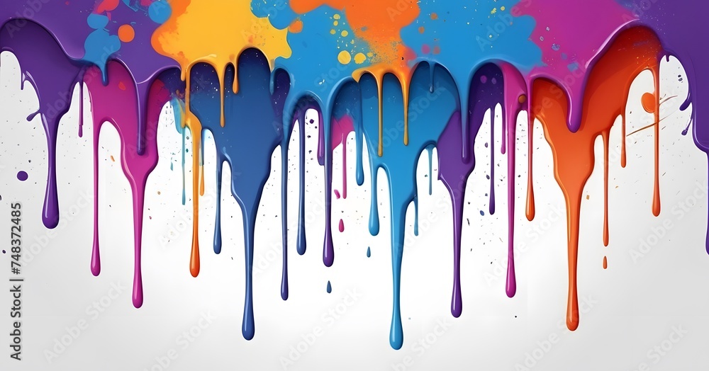 Aufkleber paint in a spectrum of colors drips down a canvas, creating a vibrant and playful abstract piece. ai