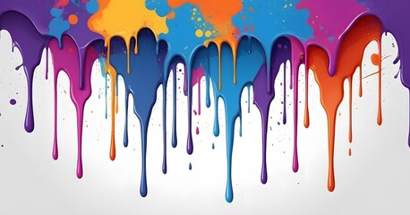 Paint in a spectrum of colors drips down a canvas, creating a vibrant and playful abstract piece. AI generation