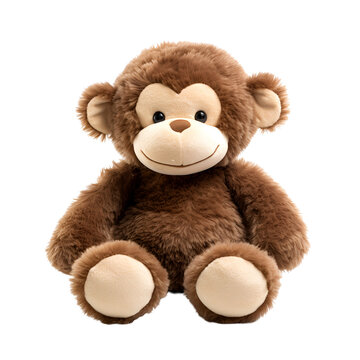 Plush Animal Toys: Cute Stuffed Monkey, Isolated on Transparent Background, PNG