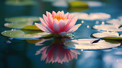 Beautiful water lilies floating in tranquil pond wallpaper background