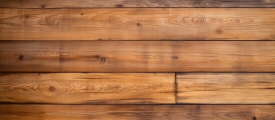 Fototapeta premium This close-up view captures the intricate details of a wooden wall made of treated boards. The wood decking flooring and paneled walls showcase the textures and patterns of natural wood,