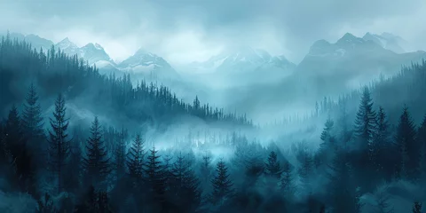 Tuinposter Foggy forest landscape © piai