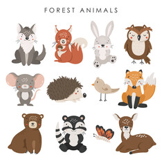 Forest animals vector, Abstract baby animals vector, cute animals isolated, adorable forest animals, kids vector illustration