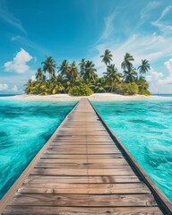 Wooden pier on a tropical palm island