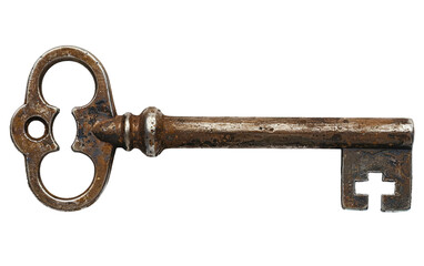 Antique Key Grants Entry to the Subconscious World Isolated on Transparent Background.