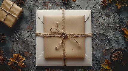 Christmas card with gift box and decorations